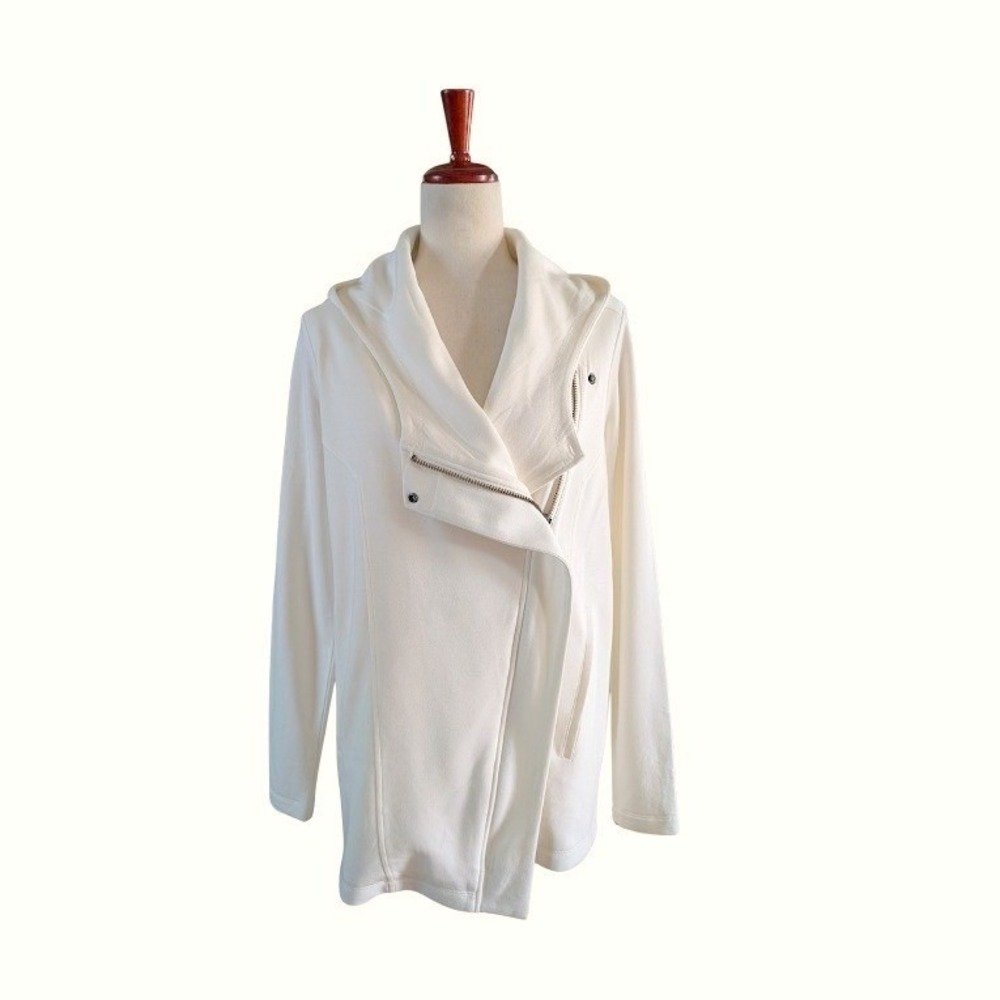 Helmut Lang Womens Off White Asymmetrical Zip Moto Hoodie Size P SW-CS1776